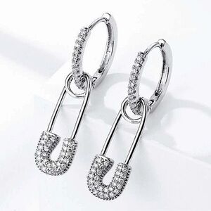 Safety Pin Zircon Earrings